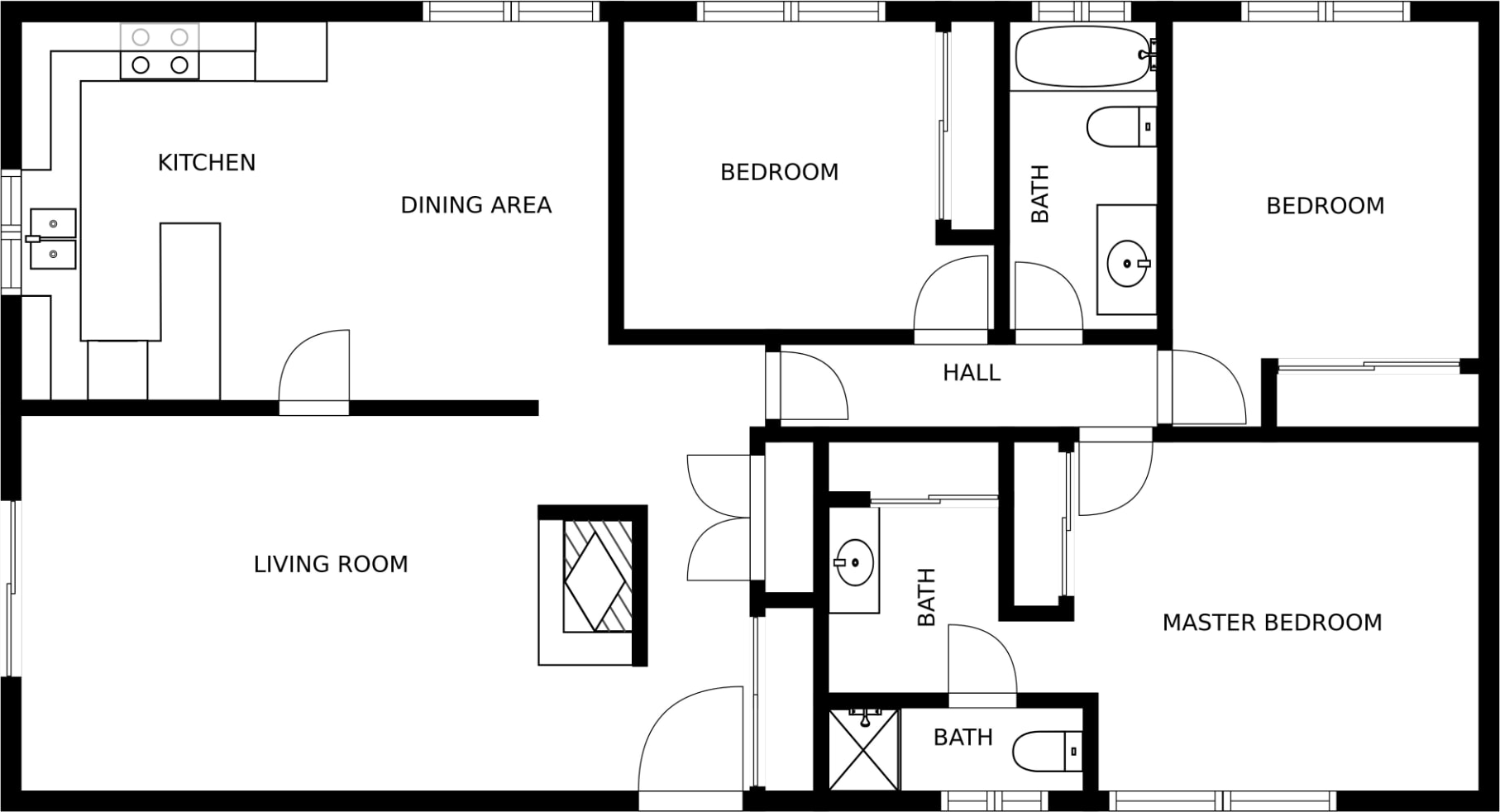 Three bedroom floor plan for 875 Glenway Drive in Inglewood