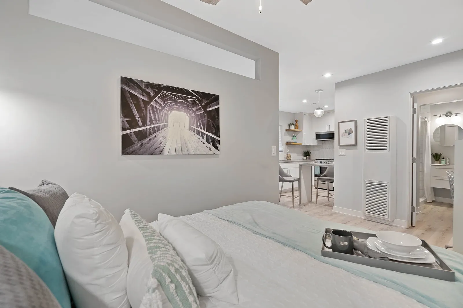 Apartment interior for Studio Suite at Palm View Village South Silicon in Lawndale, CA